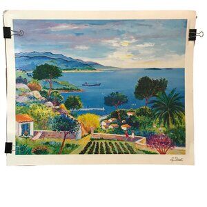 Ocean Paradise in Sicily Print Signed Francoise Gicot In Print On Paper 21 X 17